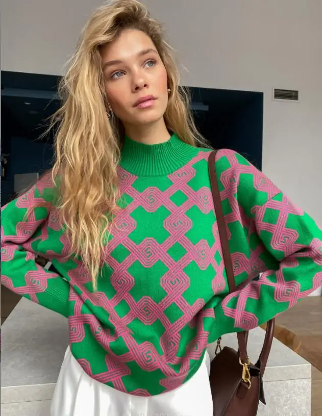 Plaid Long Sleeve Knitted Sweater Women Winter 2022 Fashion Turtleneck Knitted Pullover Casual Loose Sweaters Tops w2537
Plaid Long Sleeve Knitted Sweater Women Winter 2022 Fashion Turtleneck Knitted Pullover Casual Loose Sweaters Tops w2537