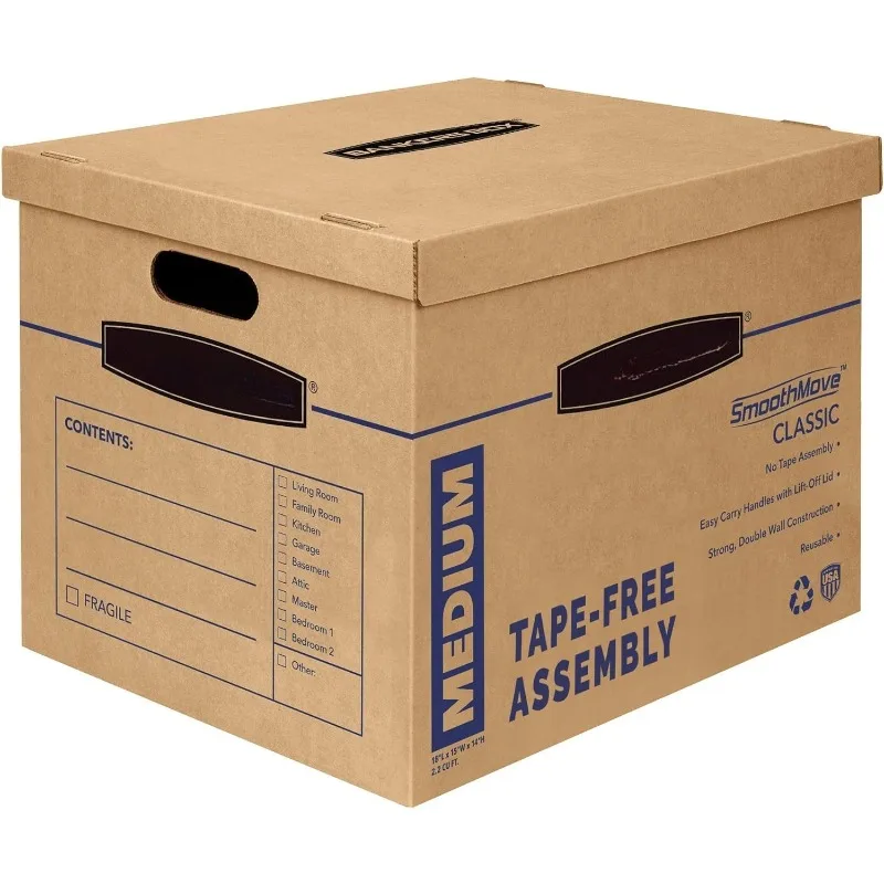 Medium Classic Moving Box 8 Pack, Reinforced Handles, Tape-Free Assembly, Box with Lid, 19-in x 14.5-in x 15.5-in (7
Medium Classic Moving Box 8 Pack, Reinforced Handles, Tape-Free Assembly, Box with Lid, 19-in x 14.5-in x 15.5-in (7
