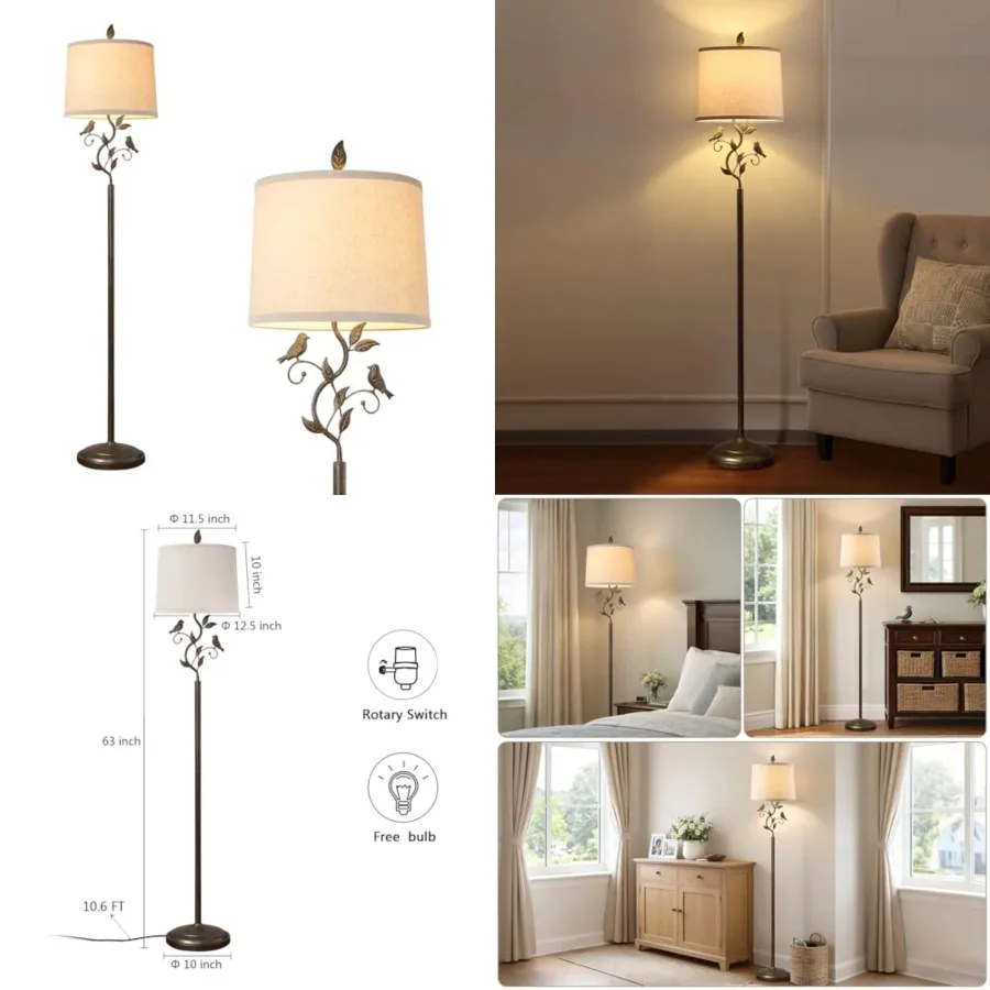 63" Farmhouse Iron Leaf Floor Lamp for Living Room, Retro Unique Bird Tall Standing Lamp with Natural Linen Lampshade for Corne
63" Farmhouse Iron Leaf Floor Lamp for Living Room, Retro Unique Bird Tall Standing Lamp with Natural Linen Lampshade for Corne
