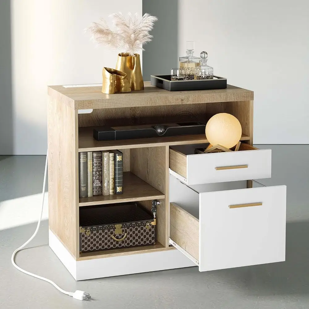 Wooden File Cabinet with Lock, Power Outlets, Storage Shelves, Lateral Filing for Letter/A4, Light Walnut Finish
Wooden File Cabinet with Lock, Power Outlets, Storage Shelves, Lateral Filing for Letter/A4, Light Walnut Finish