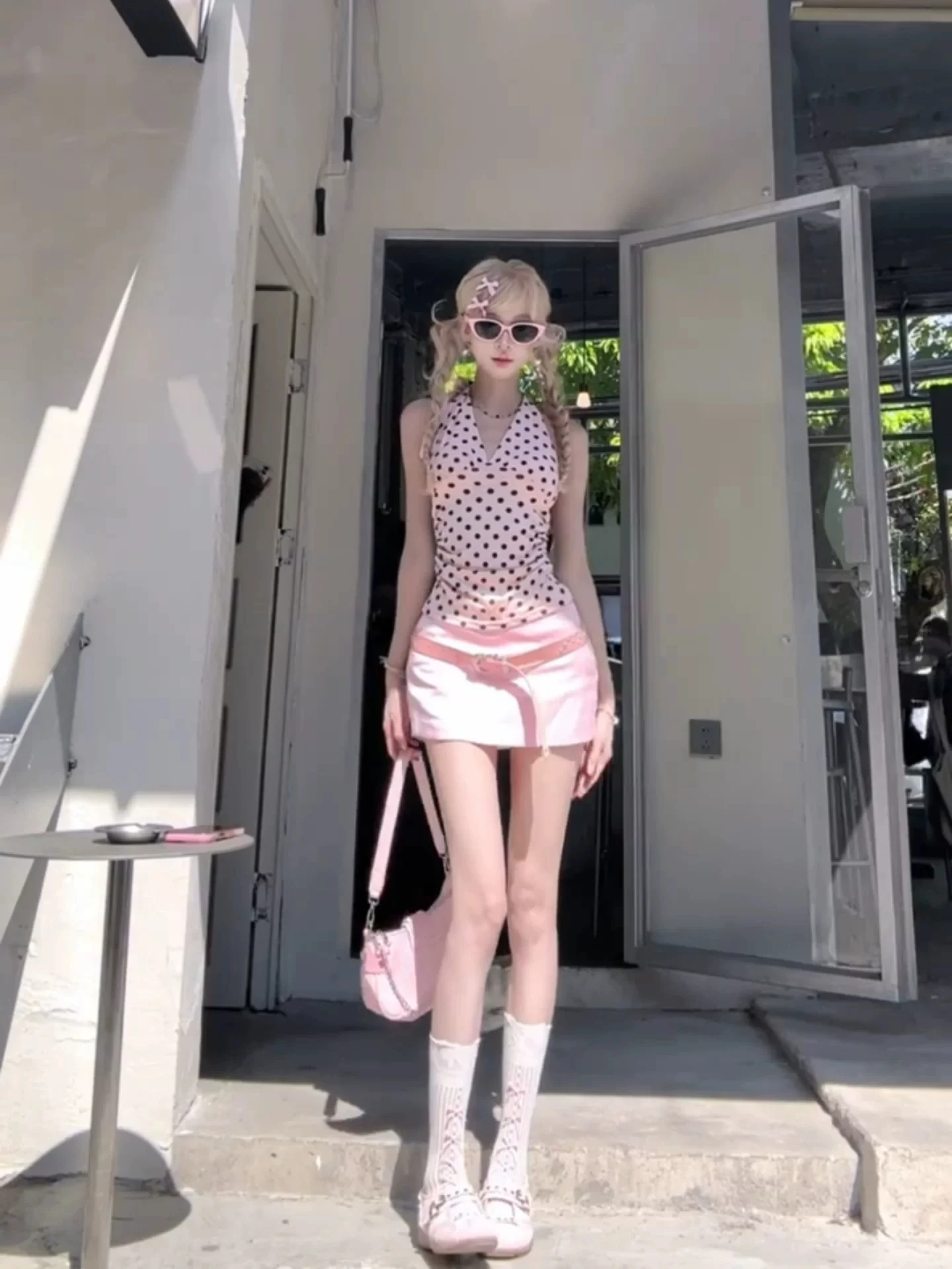 Sweet Polka Dot V-neck Women's Summer Outfit Two-piece Set Short Sleeve Strapless Top And Halter Skirt Pink Dots Print
Sweet Polka Dot V-neck Women's Summer Outfit Two-piece Set Short Sleeve Strapless Top And Halter Skirt Pink Dots Print