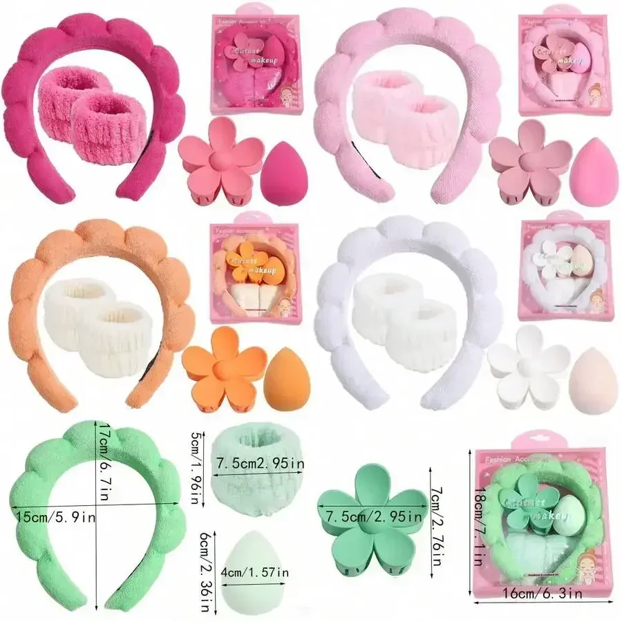 5pcs Spa Headband Set With Wristbands Flower Clip Sponge For Face Cleansing Skincare Makeup Removal
5pcs Spa Headband Set With Wristbands Flower Clip Sponge For Face Cleansing Skincare Makeup Removal