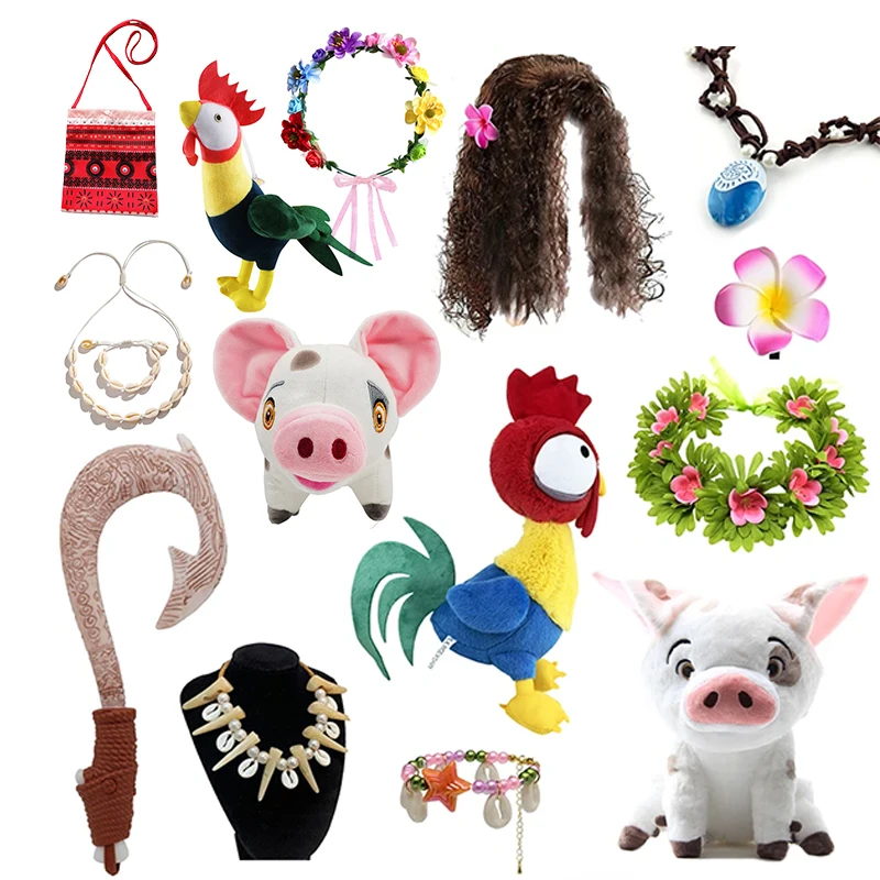 Moana Vaiana Cosplay Kit Wig Necklace Flower Clip Pig Rooster Toys Kids Halloween Carnival Dress Up Accessories
Moana Vaiana Cosplay Kit Wig Necklace Flower Clip Pig Rooster Toys Kids Halloween Carnival Dress Up Accessories