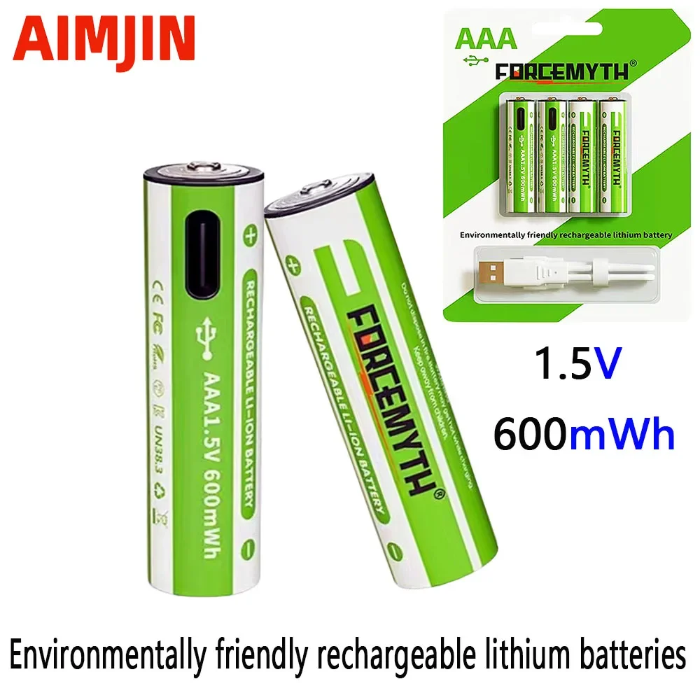 AAA USB Rechargeable Li-ion Battery With USB 1.5V 600mWh Charging Cable For Toy Remote Control Wireless Mouse USB Battery
AAA USB Rechargeable Li-ion Battery With USB 1.5V 600mWh Charging Cable For Toy Remote Control Wireless Mouse USB Battery