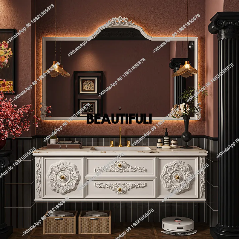 French oak retro bathroom cabinet combination bathroom washstand floor-to-ceiling wash basin cabinet smart mirror cabinet
French oak retro bathroom cabinet combination bathroom washstand floor-to-ceiling wash basin cabinet smart mirror cabinet