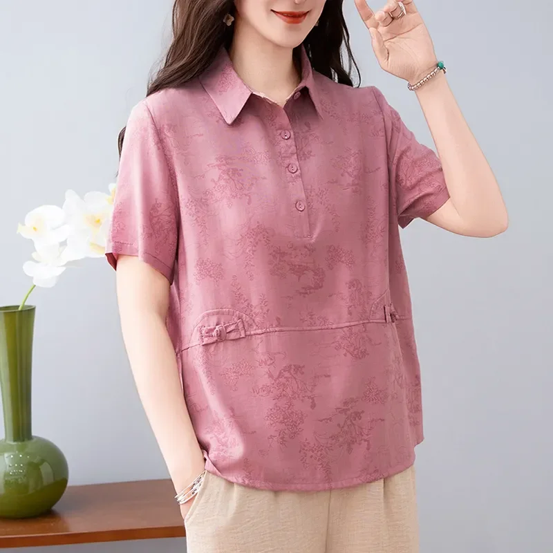 Spring Summer Women's Dusty Rose Jacquard Blouse Chinese Style Button Short Sleeve Shirt
Spring Summer Women's Dusty Rose Jacquard Blouse Chinese Style Button Short Sleeve Shirt