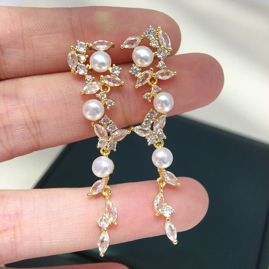 4-5mm Freshwater Pearl Earrings Heavy Craftsmanship Zircon Design Long Tassel Earrings Exquisite Banquet Wedding Gift For Ladies
4-5mm Freshwater Pearl Earrings Heavy Craftsmanship Zircon Design Long Tassel Earrings Exquisite Banquet Wedding Gift For Ladies