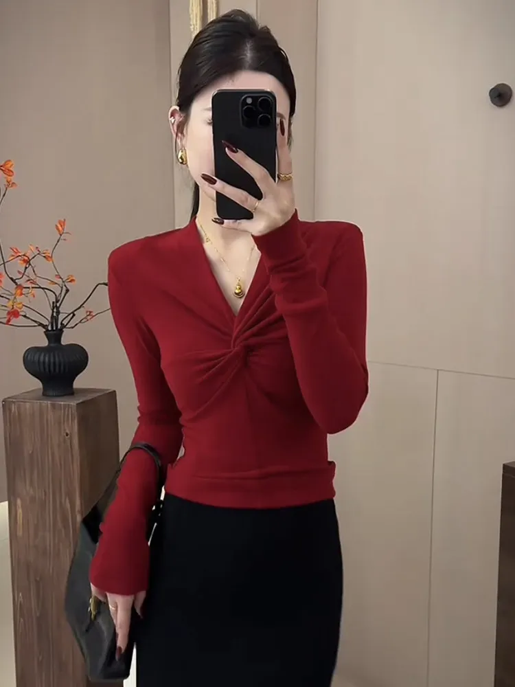 Красная женская футболка V-Ne Long Sve Slim Fit Base Layer irt Knot Design Winter New Sle Универсальный топ для подростков
Красная женская футболка V-Ne Long Sve Slim Fit Base Layer irt Knot Design Winter New Sle Универсальный топ для подростков