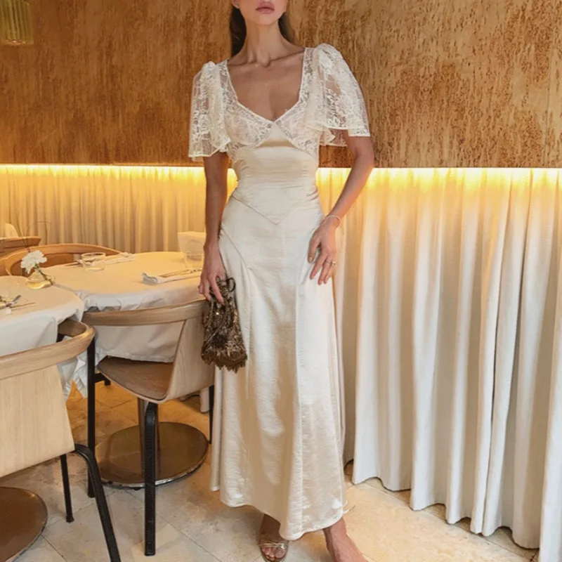 Talenza Summer Elegant Lace Long Dress Solid See Through Lace Up Patchwork Slim Women's Dresses Fashion Party Vacation Vestidos
Talenza Summer Elegant Lace Long Dress Solid See Through Lace Up Patchwork Slim Women's Dresses Fashion Party Vacation Vestidos