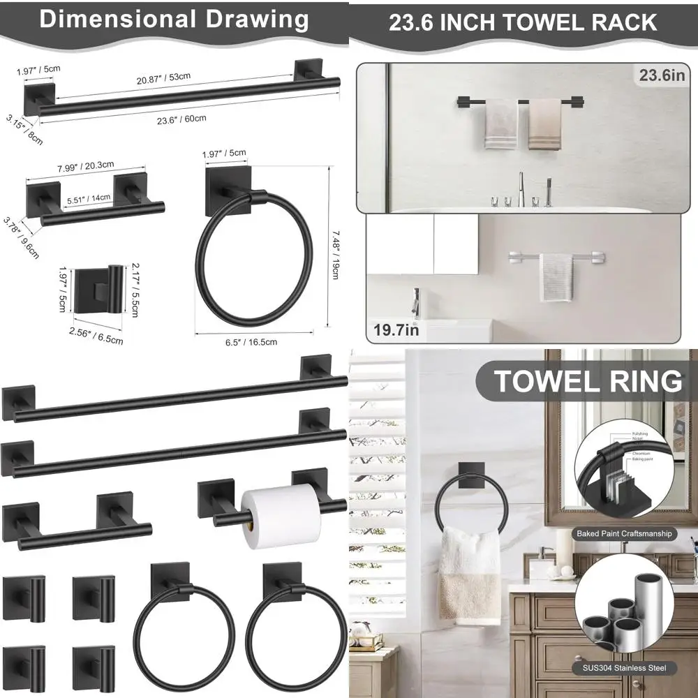 23.6 Inch Stainless Steel Towel Bar Set with Double Base Toilet Paper Holder, Wall Mounted Bathroom Hardware
23.6 Inch Stainless Steel Towel Bar Set with Double Base Toilet Paper Holder, Wall Mounted Bathroom Hardware
