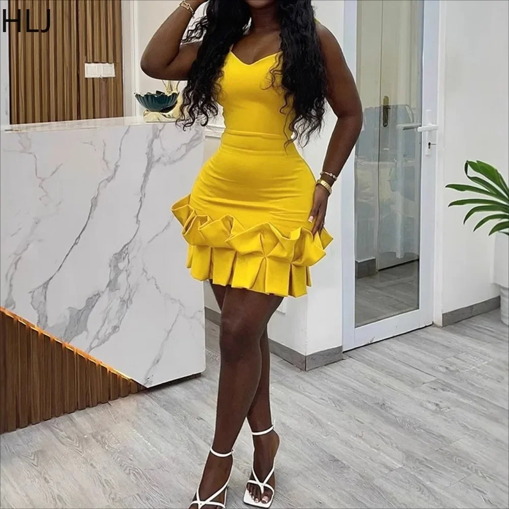 HLJ Yellow Sexy Ruffle Bodycon Spaghetti Strap Mini Dresses Women V Neck Backless Bandage Vestidos Fashion Slim Club Clothing
HLJ Yellow Sexy Ruffle Bodycon Spaghetti Strap Mini Dresses Women V Neck Backless Bandage Vestidos Fashion Slim Club Clothing
