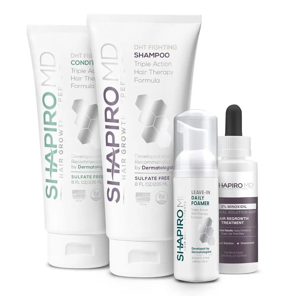 Anti-Hair Loss Solution for Women: Shampoo, Conditioner, 2% Minoxidil, Leave-In Treatment, 1 Month Supply
Anti-Hair Loss Solution for Women: Shampoo, Conditioner, 2% Minoxidil, Leave-In Treatment, 1 Month Supply