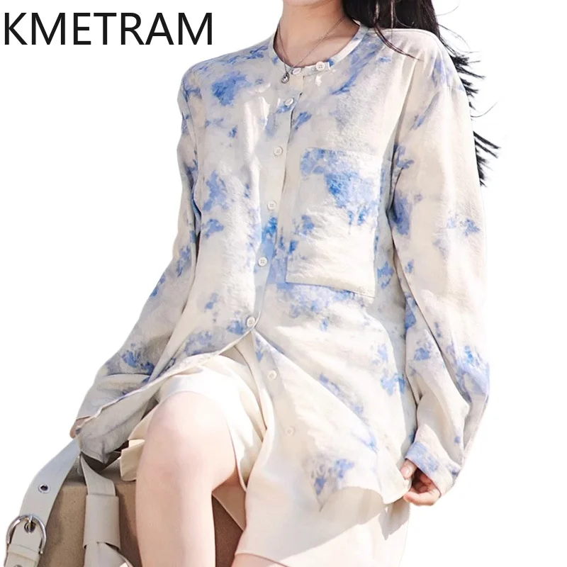 KMETRAM 77.2% Mulberry Silk Shirts for Women Fashion Tie Dye O-Neck Blouse Casual Loose Ladies Tops 2026 Spring Woman Clothes 셔츠
KMETRAM 77.2% Mulberry Silk Shirts for Women Fashion Tie Dye O-Neck Blouse Casual Loose Ladies Tops 2026 Spring Woman Clothes 셔츠