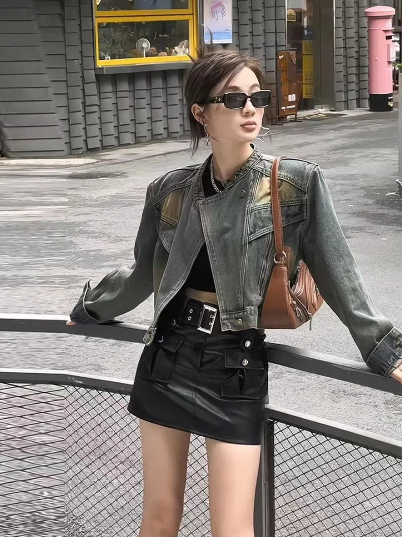Retro Stand Collar Denim Jacket Women Gradually Gradient Color Cool Temperament Loose Versatile Casual Autumn Streetwear Coat
Retro Stand Collar Denim Jacket Women Gradually Gradient Color Cool Temperament Loose Versatile Casual Autumn Streetwear Coat