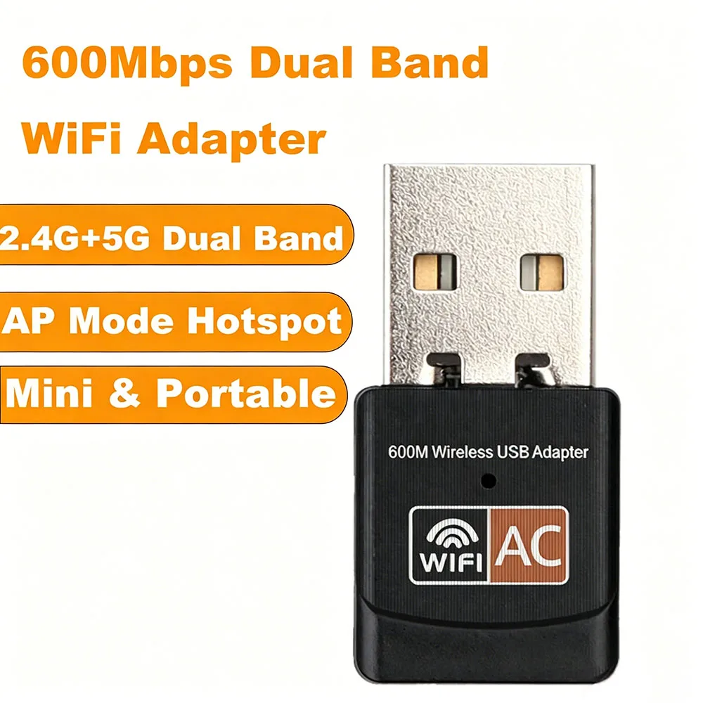 Dual Band 600Mbps Mini USB WiFi Adapter 2.4G/5G Wireless Network Card with AP Mode WiFi Receiver for PC Laptop Windows
Dual Band 600Mbps Mini USB WiFi Adapter 2.4G/5G Wireless Network Card with AP Mode WiFi Receiver for PC Laptop Windows
