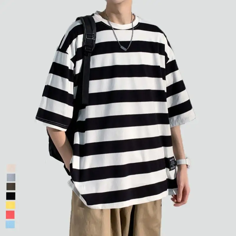 Slim Fit Men's Stripe T-Shirt Short Sleeve Thin Summer Fashion Brand Loose Five-Point Cotton Geometry Print Casual Streetwear
Slim Fit Men's Stripe T-Shirt Short Sleeve Thin Summer Fashion Brand Loose Five-Point Cotton Geometry Print Casual Streetwear