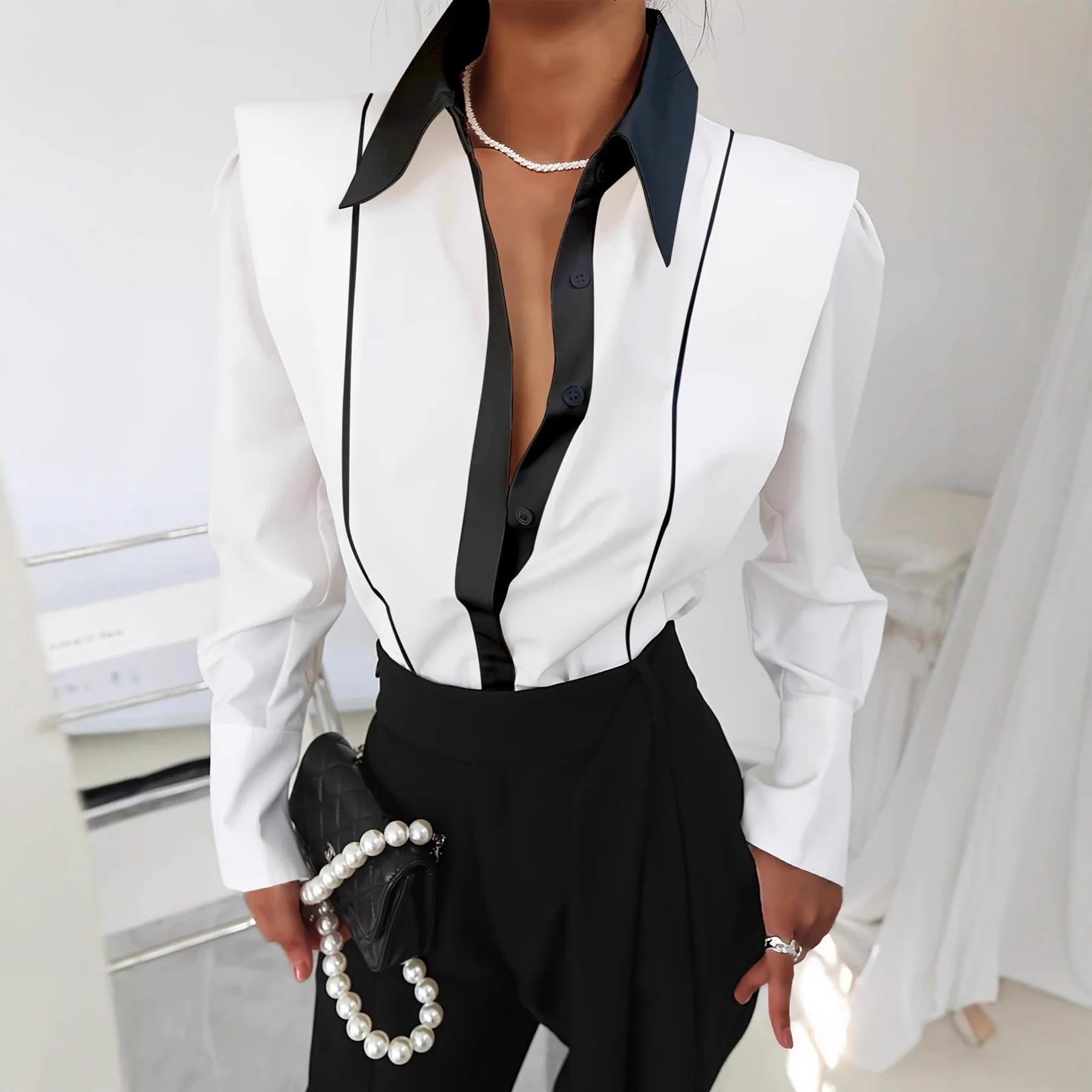 Womens Top Spring New Style Contrasting Color Shirt Elegant British Style Casual Fashion Daily Western Style
Womens Top Spring New Style Contrasting Color Shirt Elegant British Style Casual Fashion Daily Western Style