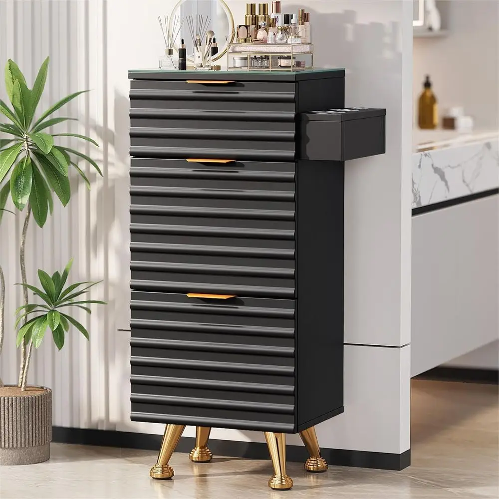 Stylish Tempered Glass Top Storage Cabinet for Hair Stylists, Barbers, and Beauty Spa, Heat Resistant, Black
Stylish Tempered Glass Top Storage Cabinet for Hair Stylists, Barbers, and Beauty Spa, Heat Resistant, Black