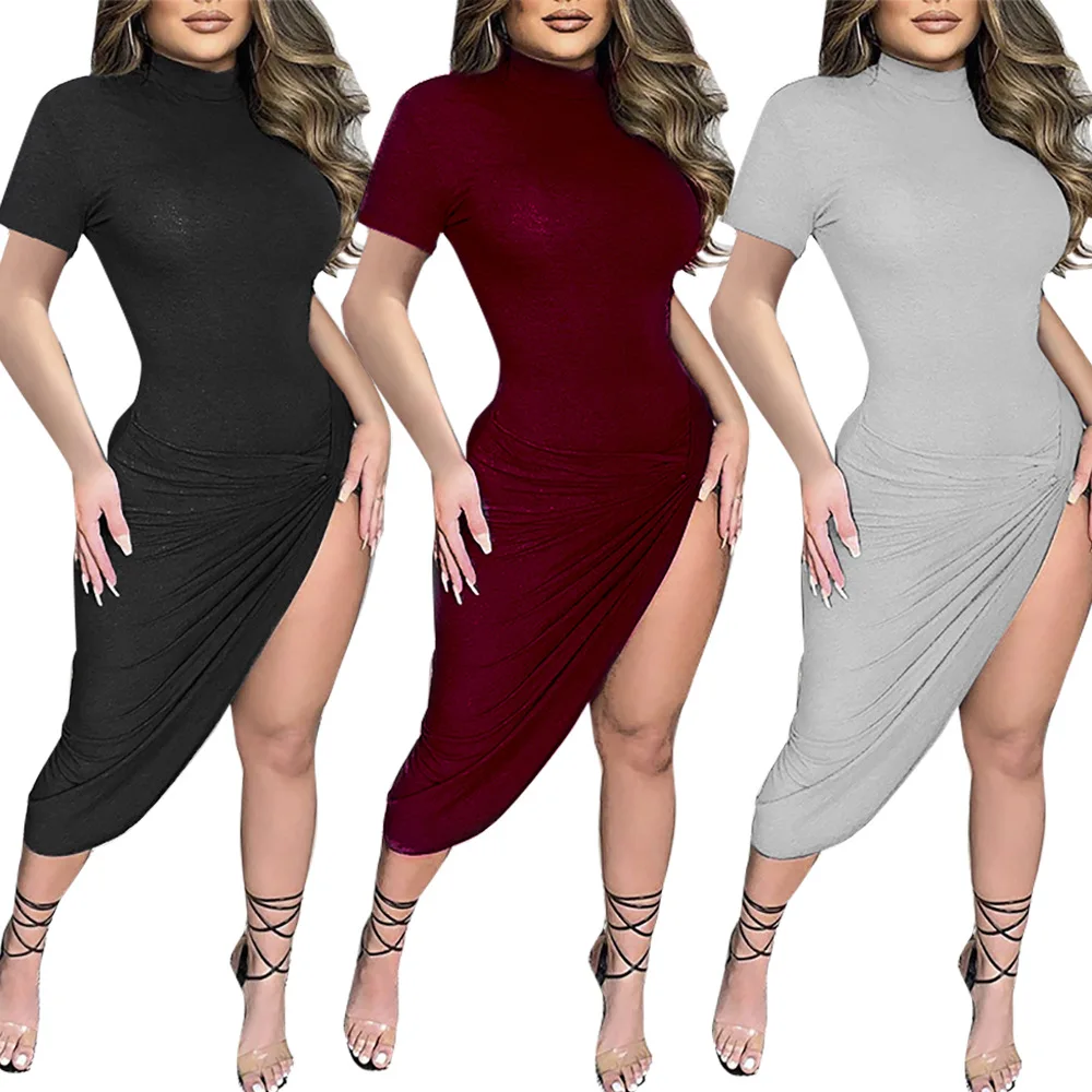 Black Wrap Side Split Bodycon Midi Dresses Short Sleeve for Women Summer NiceClothing Solid O-Neck Night Partywear Skinny Dress
Black Wrap Side Split Bodycon Midi Dresses Short Sleeve for Women Summer NiceClothing Solid O-Neck Night Partywear Skinny Dress