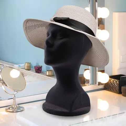 Man Styrofoam Mannequin Head Model Hat Display Stand Black 48.5cm Head Circumference Accessories 12.6inch Tall DIY Stable Base