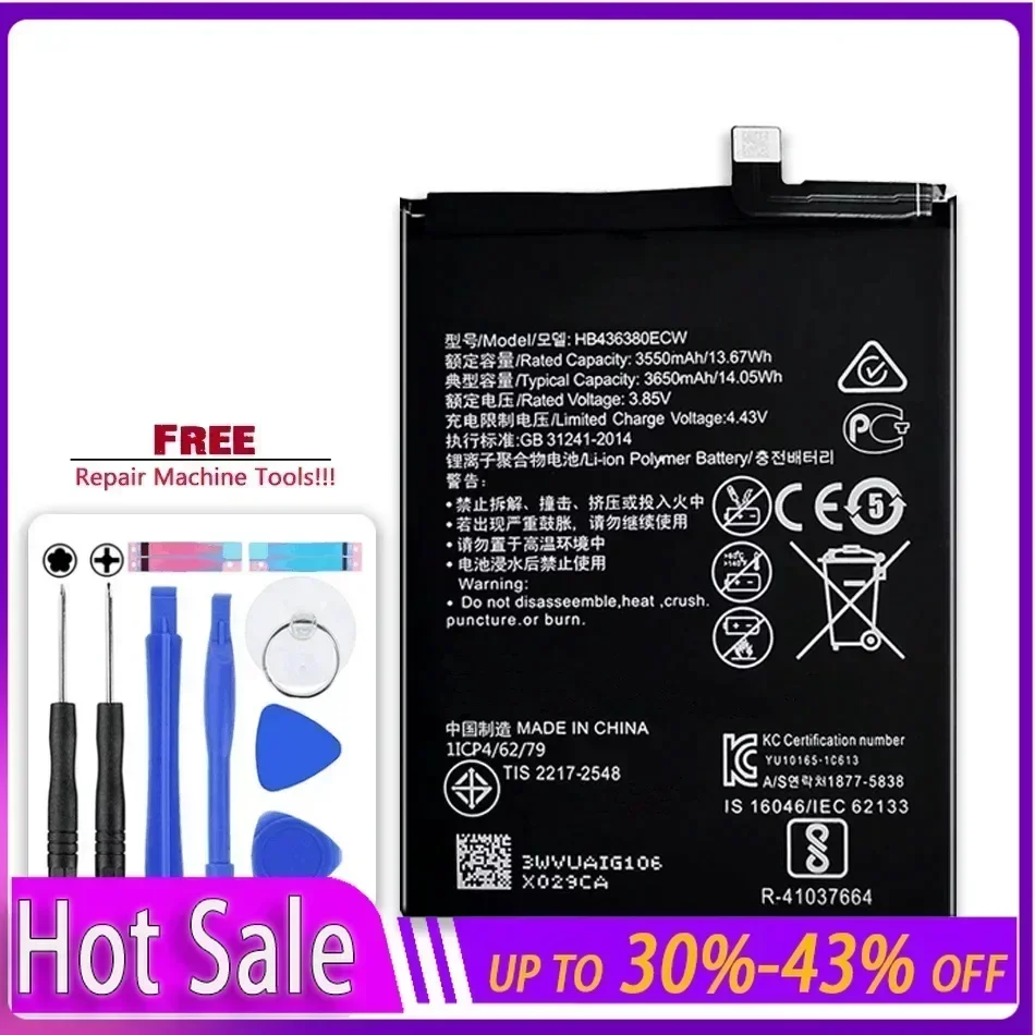 3.85V 3650mAh HB436380ECW Battery for Huawei P30 ELE-L09 ELE-L29 ELE-AL00 ELE-TL00 Batteries Bateria Fast Shipping + Tools
3.85V 3650mAh HB436380ECW Battery for Huawei P30 ELE-L09 ELE-L29 ELE-AL00 ELE-TL00 Batteries Bateria Fast Shipping + Tools