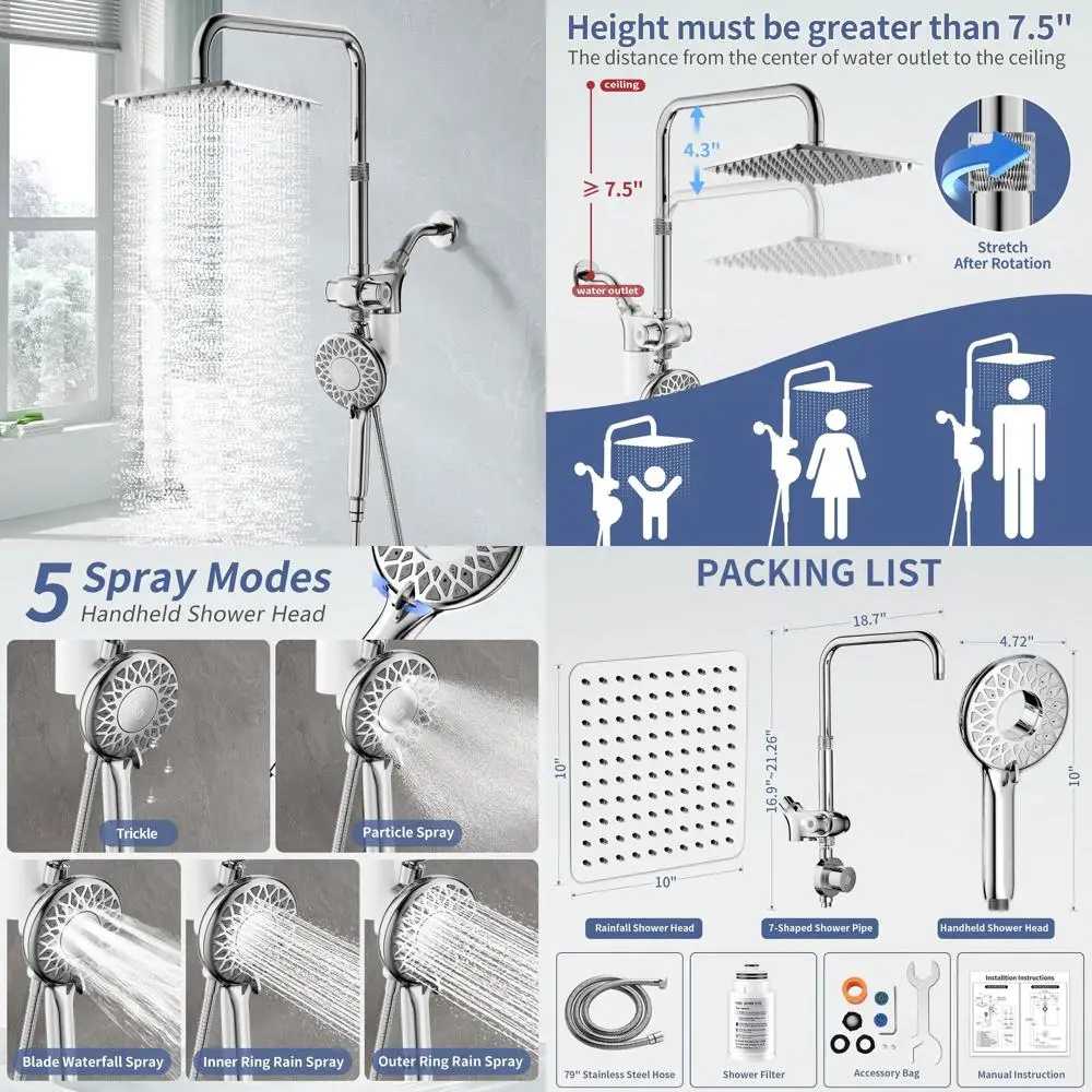 Насадка для душа с фильтром от дождя и ручкой, двойная система высокой чистоты для жесткой воды, магнитный двойной набор насадок для душа, регулируемая планка i
Насадка для душа с фильтром от дождя и ручкой, двойная система высокой чистоты для жесткой воды, магнитный двойной набор насадок для душа, регулируемая планка i