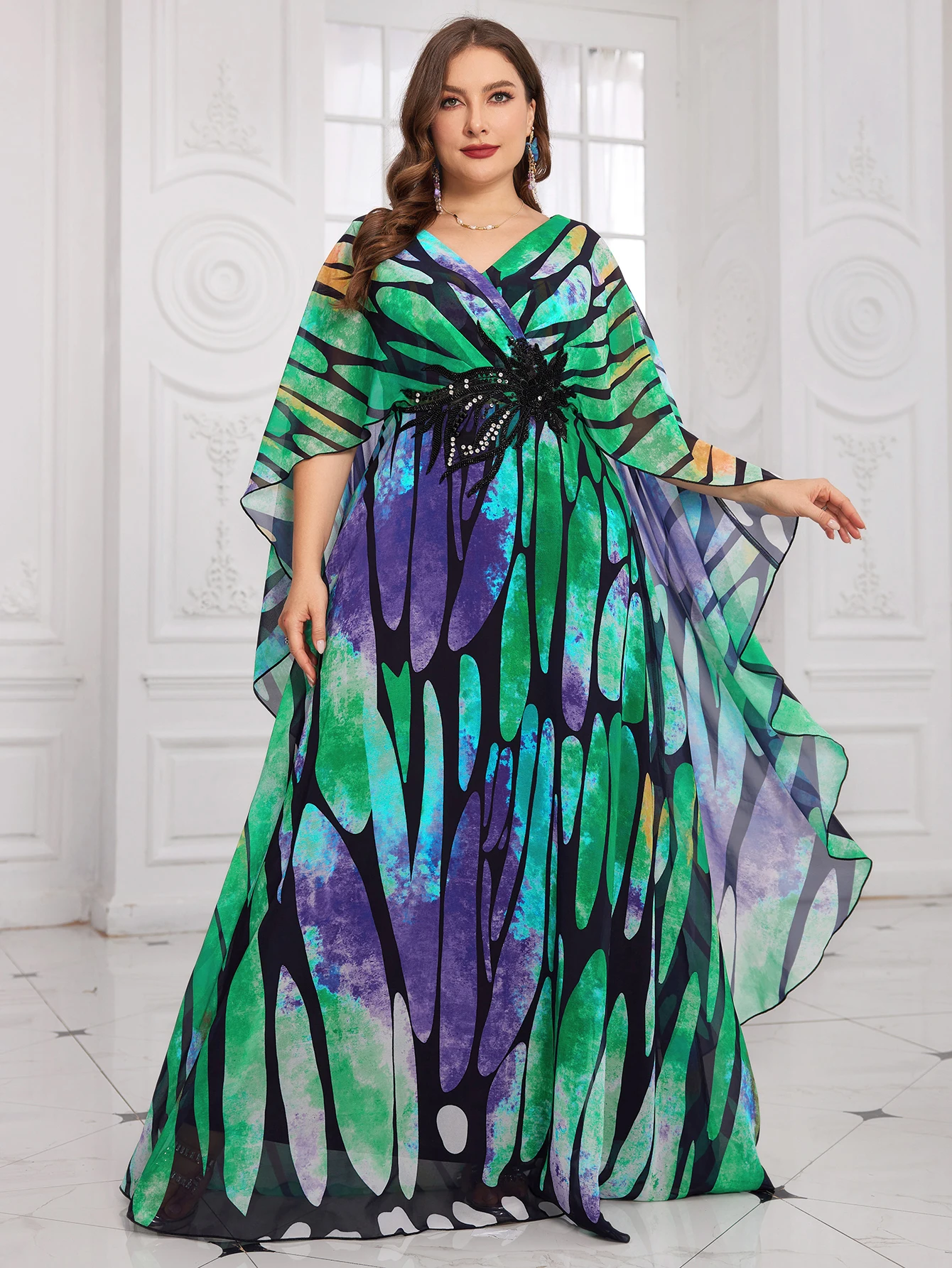 UNITHORSE V-Neck Cap Sleeve Shawl Beaded Floral Maxi Dress, Digital Watercolor Print Elegant Evening Gown (Assorted Floral)
UNITHORSE V-Neck Cap Sleeve Shawl Beaded Floral Maxi Dress, Digital Watercolor Print Elegant Evening Gown (Assorted Floral)