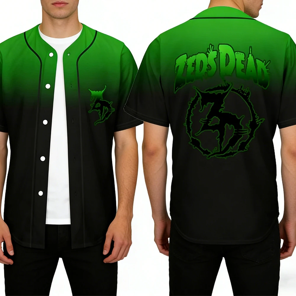 Zeds Dead Green Black Gradient Rave Baseball Jersey V-Neck Short Sleeve Button-Down Shirts Women Men Streetwear Tops
Zeds Dead Green Black Gradient Rave Baseball Jersey V-Neck Short Sleeve Button-Down Shirts Women Men Streetwear Tops