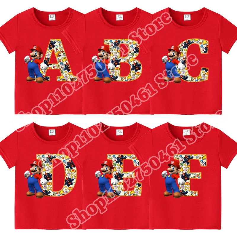 Super Mario Child Short Sleeve T-shirt Cartoon Letters A-Z Print Polyester Tees Boys Play Themed Casual Crew Neck Tops Kids Gift
Super Mario Child Short Sleeve T-shirt Cartoon Letters A-Z Print Polyester Tees Boys Play Themed Casual Crew Neck Tops Kids Gift