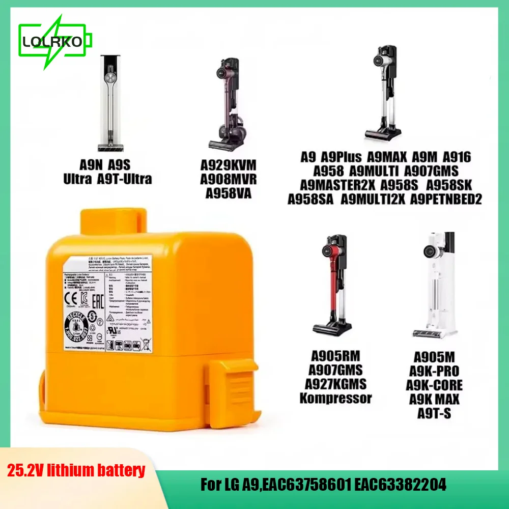 5000mAh Large Capacity Dust Collector Battery For LG A9,EAC63758601 EAC63382204 EAC63382201 EAC63382202 EAC63382202 EAC63382205 EAC63382208
5000mAh Large Capacity Dust Collector Battery For LG A9,EAC63758601 EAC63382204 EAC63382201 EAC63382202 EAC63382202 EAC63382205 EAC63382208