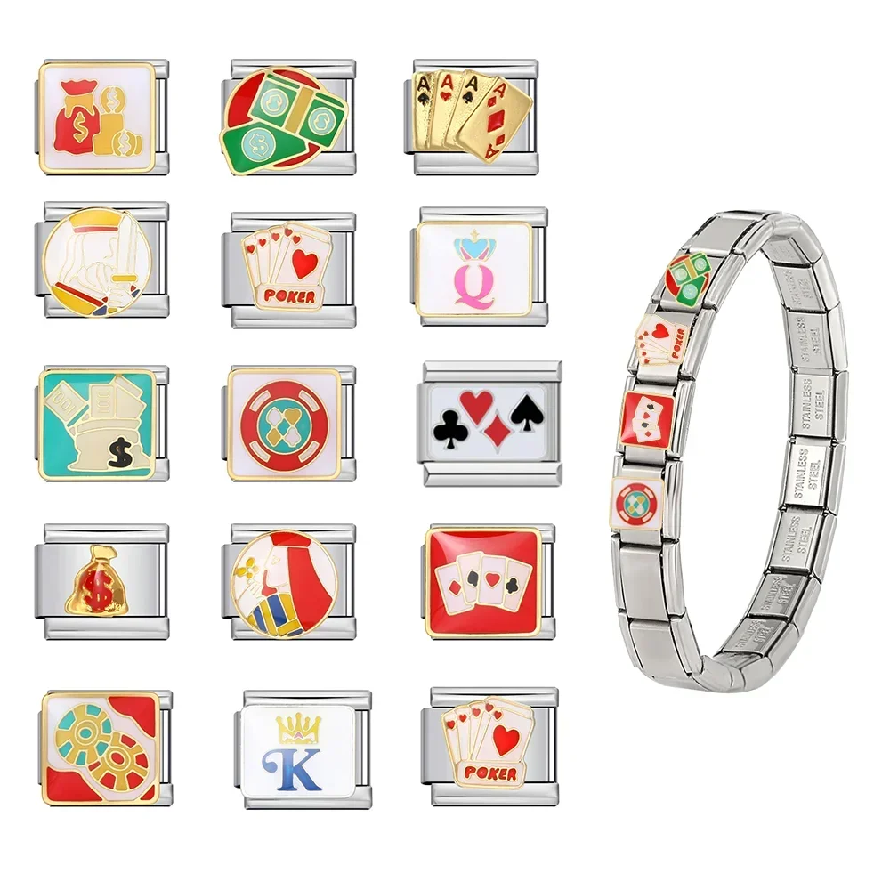 New Poker Chess Snooker Elements Italian Charm Links Fit 9mm Bracelet Stainless Steel For Man DIY Making Beads Jewelry Wholesale
New Poker Chess Snooker Elements Italian Charm Links Fit 9mm Bracelet Stainless Steel For Man DIY Making Beads Jewelry Wholesale