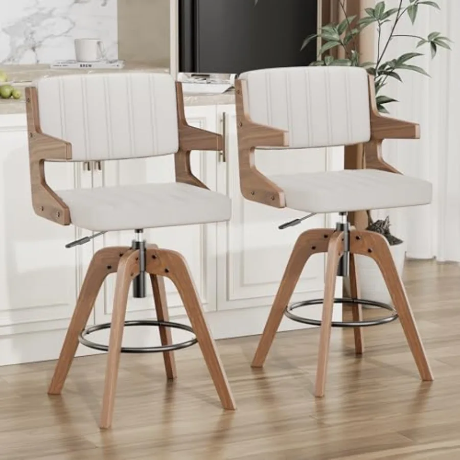 Adjustable Swivel Bar Stools Set of 2, Faux Leather Counter Height Swivel Barstools with Walnut Bentwood Legs and Armrest Back,
Adjustable Swivel Bar Stools Set of 2, Faux Leather Counter Height Swivel Barstools with Walnut Bentwood Legs and Armrest Back,