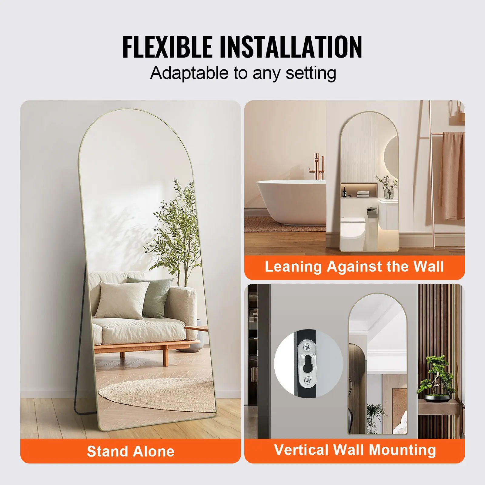 Arched Full Length Mirror, 71'' X 30'', Large Free Standing Leaning Hanging Wall Mounted Floor Mirror With Stand Aluminum Alloy
Arched Full Length Mirror, 71'' X 30'', Large Free Standing Leaning Hanging Wall Mounted Floor Mirror With Stand Aluminum Alloy