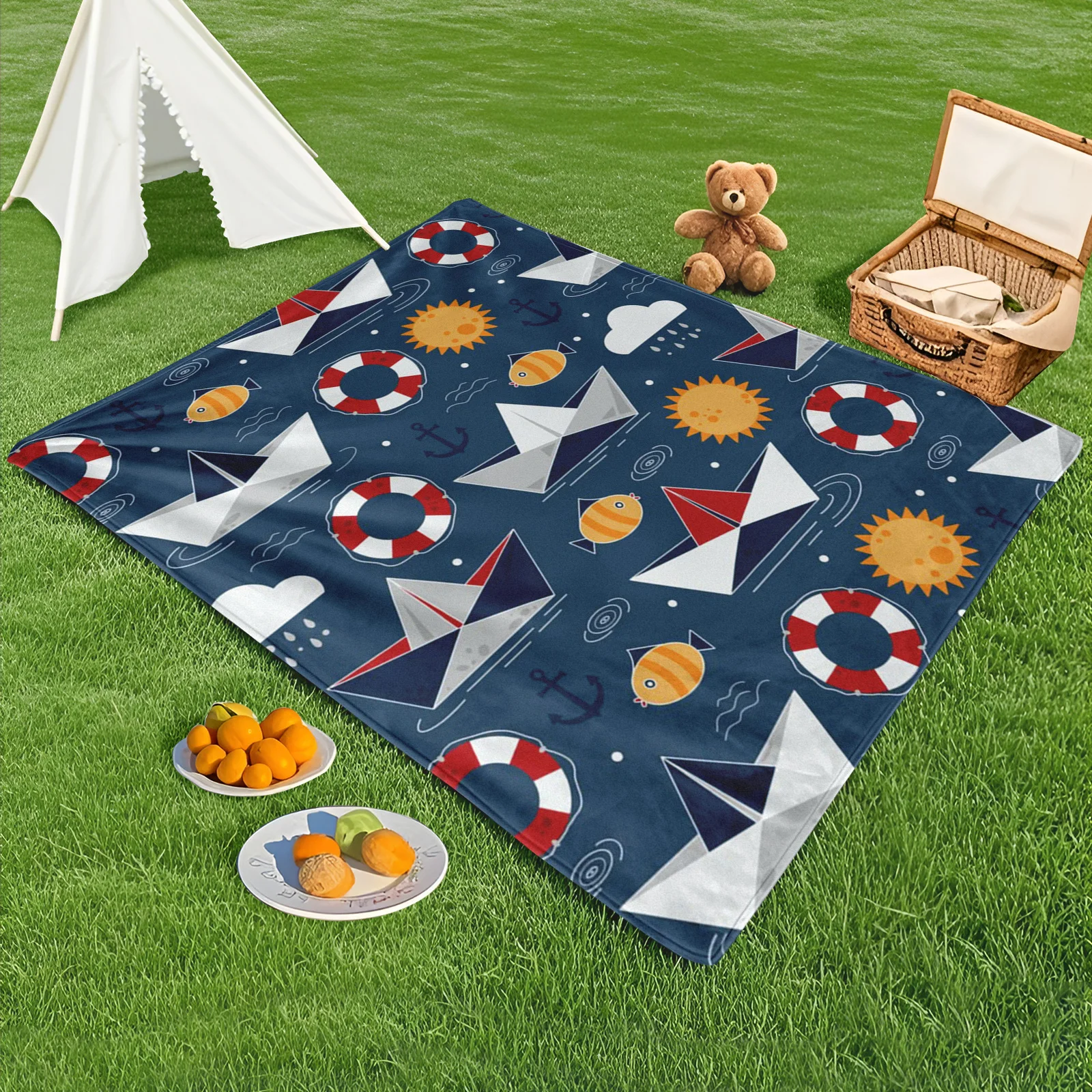 Coastal Adventure Outdoor Blanket With Blue Gray Background For Beach Boat Swim Ring Travel Picnic Camping Essentials
Coastal Adventure Outdoor Blanket With Blue Gray Background For Beach Boat Swim Ring Travel Picnic Camping Essentials