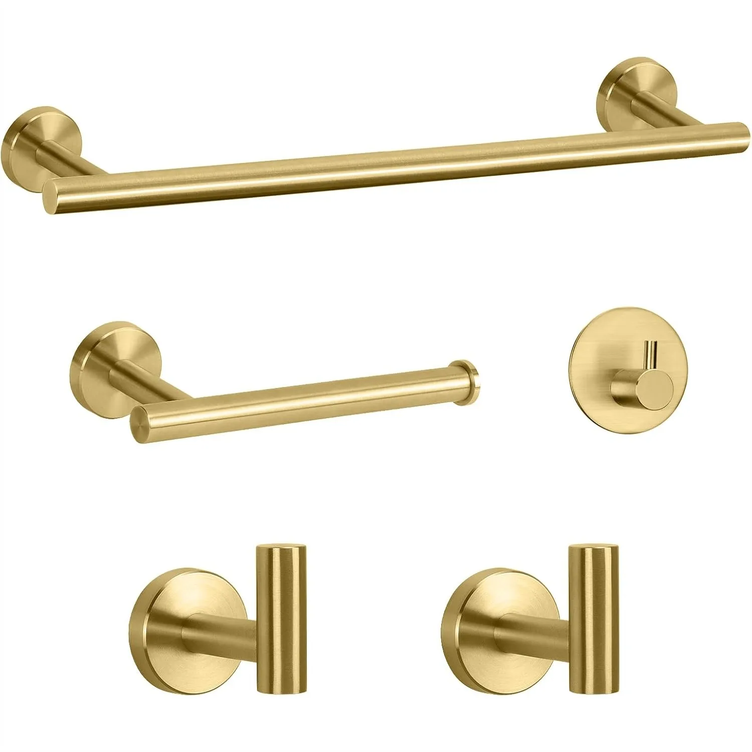 Bathroom Hardware Set SUS 304 Thicken Stainless Steel Towel Bar 16" with Toilet Paper Holder and Hooks, Brushed Gold 5-Piece
Bathroom Hardware Set SUS 304 Thicken Stainless Steel Towel Bar 16" with Toilet Paper Holder and Hooks, Brushed Gold 5-Piece