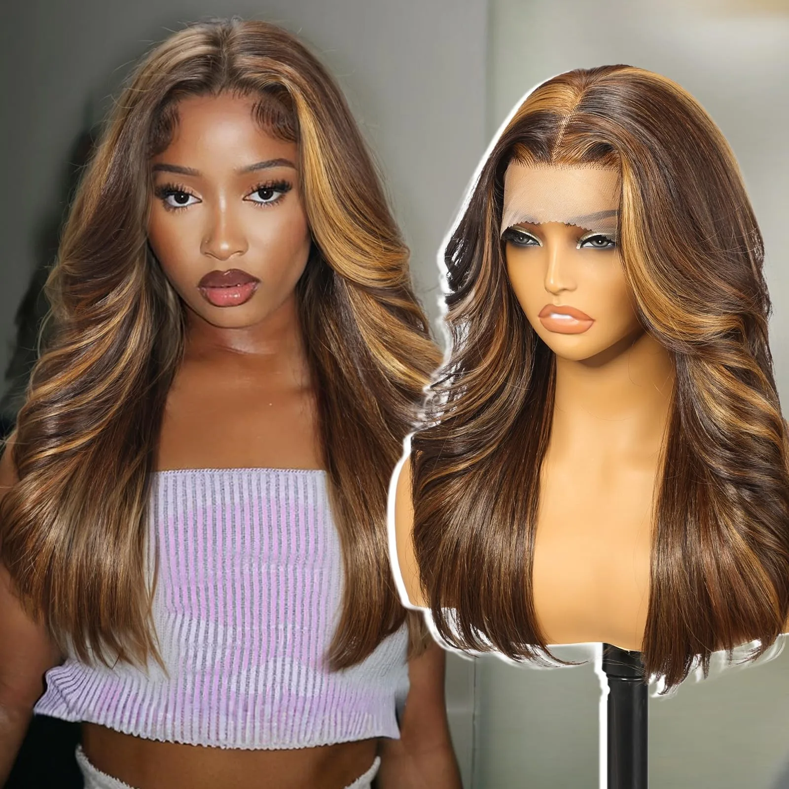 Brown Highlight Synthetic Lace Front Wig,13X6 HD Long Straight Glueless Wig f...
Brown Highlight Synthetic Lace Front Wig,13X6 HD Long Straight Glueless Wig f...