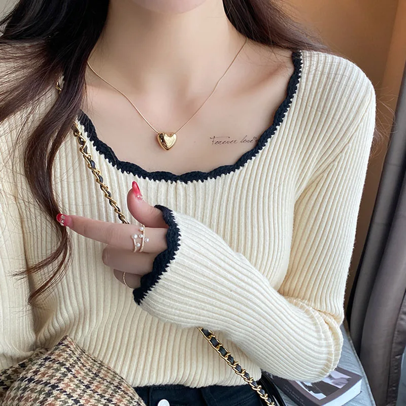 Вязаный свитер, женские пуловеры, новый черный вязаный свитер с длинным рукавом и круглым вырезом, пуловер, женские топы, трикотажные изделия Sueters De Mujer Q1117 
Вязаный свитер, женские пуловеры, новый черный вязаный свитер с длинным рукавом и круглым вырезом, пуловер, женские топы, трикотажные изделия Sueters De Mujer Q1117