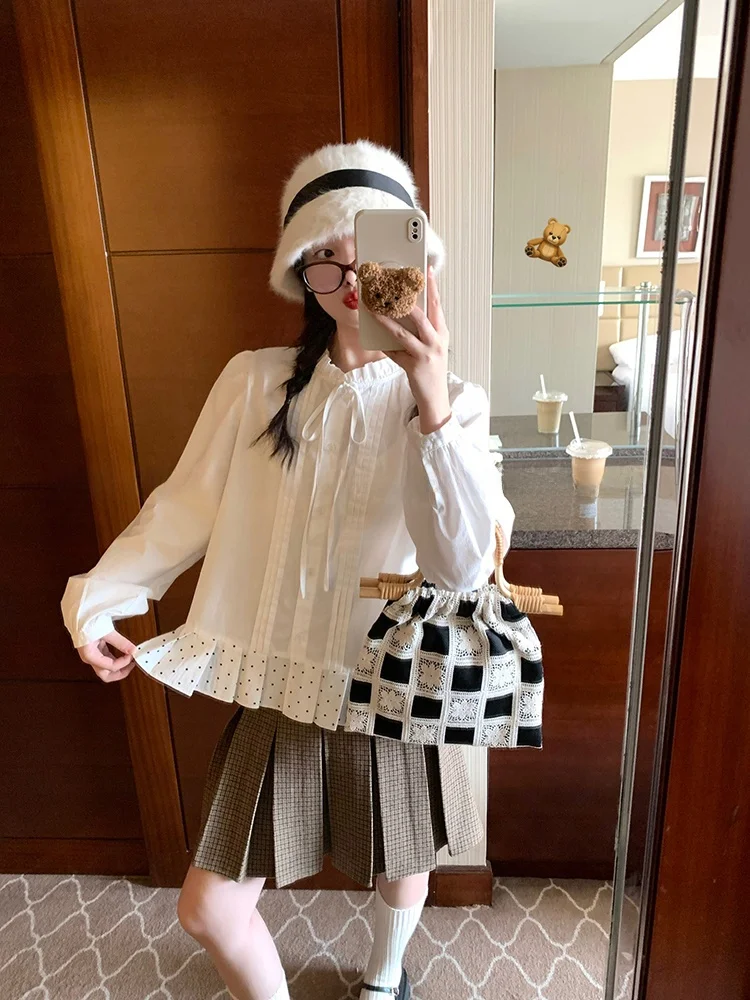 Fufufun Original Design Cotton Gingham Plaid irt with Pleated Hem Small Polka Dot Print Loose Fit Women's Long Sve irt
Fufufun Original Design Cotton Gingham Plaid irt with Pleated Hem Small Polka Dot Print Loose Fit Women's Long Sve irt