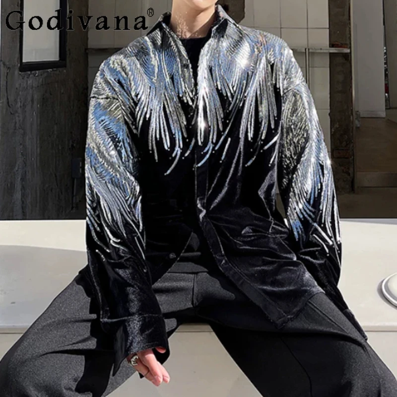 Spring Autumn New Street Embroidery Sequins Long Sleeve Loose Shirt Men Personality Fashion Versatile Chic Leisure Velvet Shirts
Spring Autumn New Street Embroidery Sequins Long Sleeve Loose Shirt Men Personality Fashion Versatile Chic Leisure Velvet Shirts