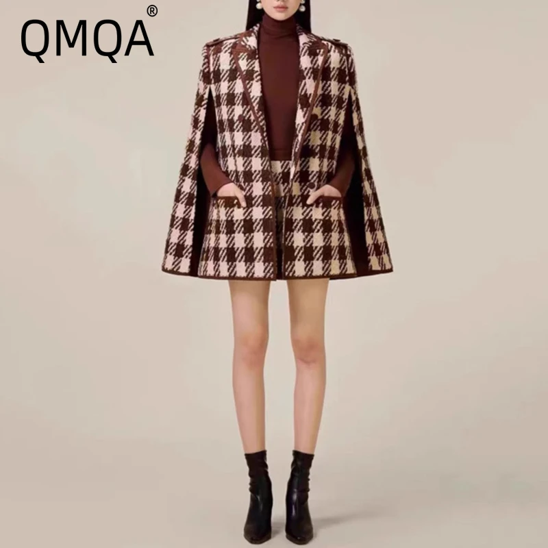 QMQA Fashion Women's 2 Pcs Set Notched Collar Tweed Split Cape Plaid Coat High Waist Shorts Retro Suit Autumn New Clothing 1A613
QMQA Fashion Women's 2 Pcs Set Notched Collar Tweed Split Cape Plaid Coat High Waist Shorts Retro Suit Autumn New Clothing 1A613