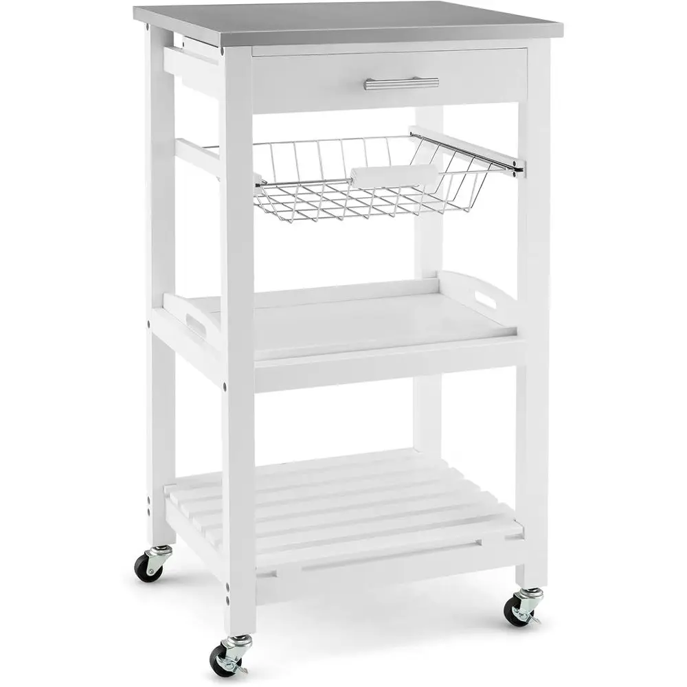 Compact 4-Tier Wooden Kitchen Cart with Stainless Steel Top and Wheels
Compact 4-Tier Wooden Kitchen Cart with Stainless Steel Top and Wheels