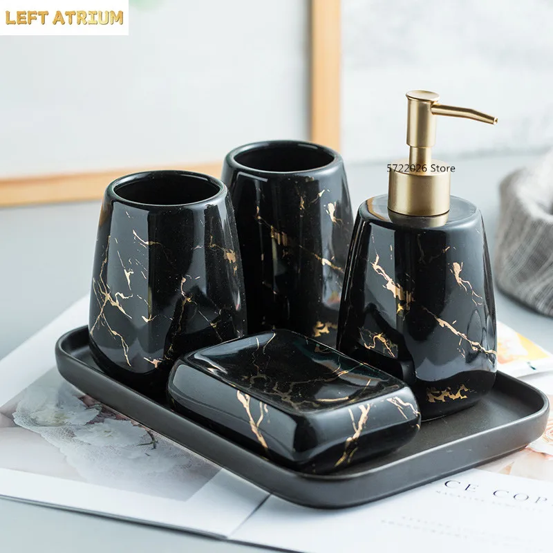 High-quality ceramic bathroom supplies / washing set / creative black marble series lotion bottle / soap dish / tray / bathroom
High-quality ceramic bathroom supplies / washing set / creative black marble series lotion bottle / soap dish / tray / bathroom