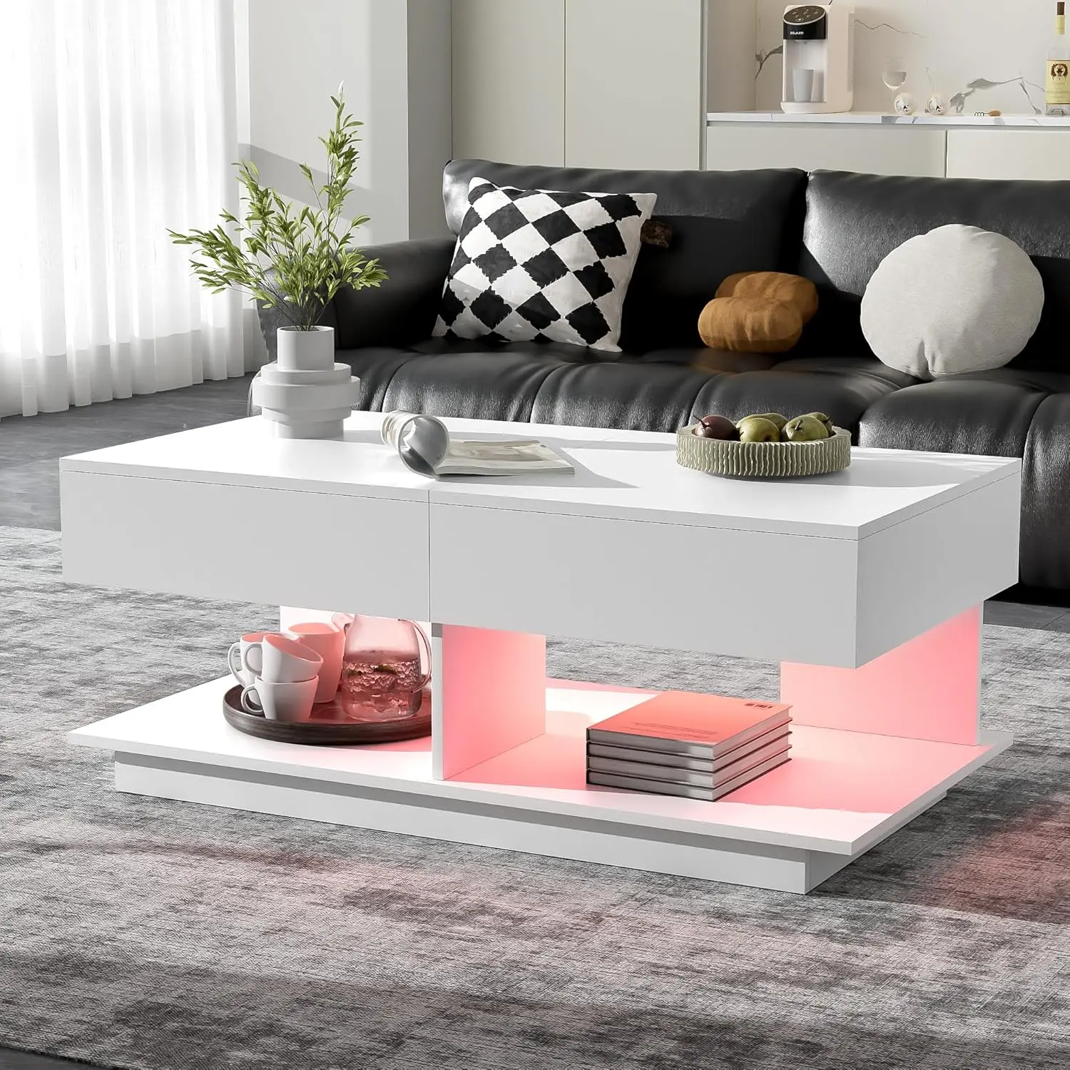 High Gloss LED Coffee Table Hidden Storage Extending Top Living Room White, Customized
High Gloss LED Coffee Table Hidden Storage Extending Top Living Room White, Customized