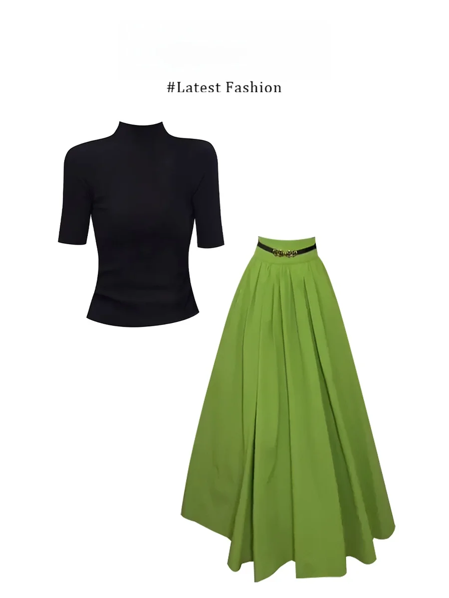 Parkyeon Evening Occasion Women's Pure Color Shoulder Five-Quarter Sleeve New Top Green Halter Neck Skirt Set Casual Style
Parkyeon Evening Occasion Women's Pure Color Shoulder Five-Quarter Sleeve New Top Green Halter Neck Skirt Set Casual Style