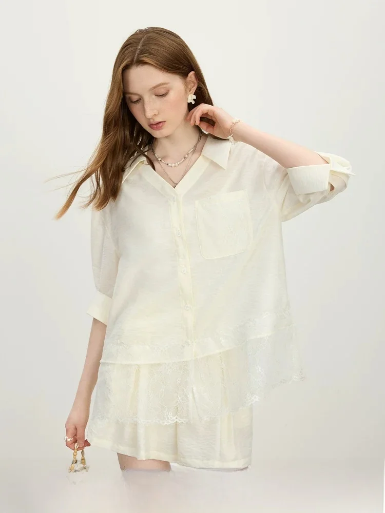 Vivian Fan Summer New Bamboo Fiber Lace Splicing Shirt Shorts Two-Piece Set Women's Fashionable Versatile Ensemble 2685
Vivian Fan Summer New Bamboo Fiber Lace Splicing Shirt Shorts Two-Piece Set Women's Fashionable Versatile Ensemble 2685