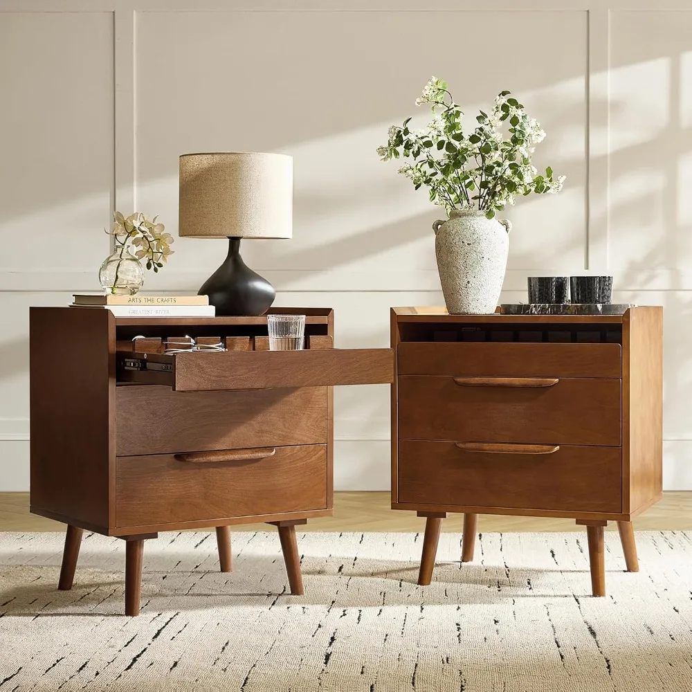 Mid-Century Modern Nightstand with Charging Station, 2-Drawer and Open Shelf Wood Bedside Table featuring USB Ports
Mid-Century Modern Nightstand with Charging Station, 2-Drawer and Open Shelf Wood Bedside Table featuring USB Ports