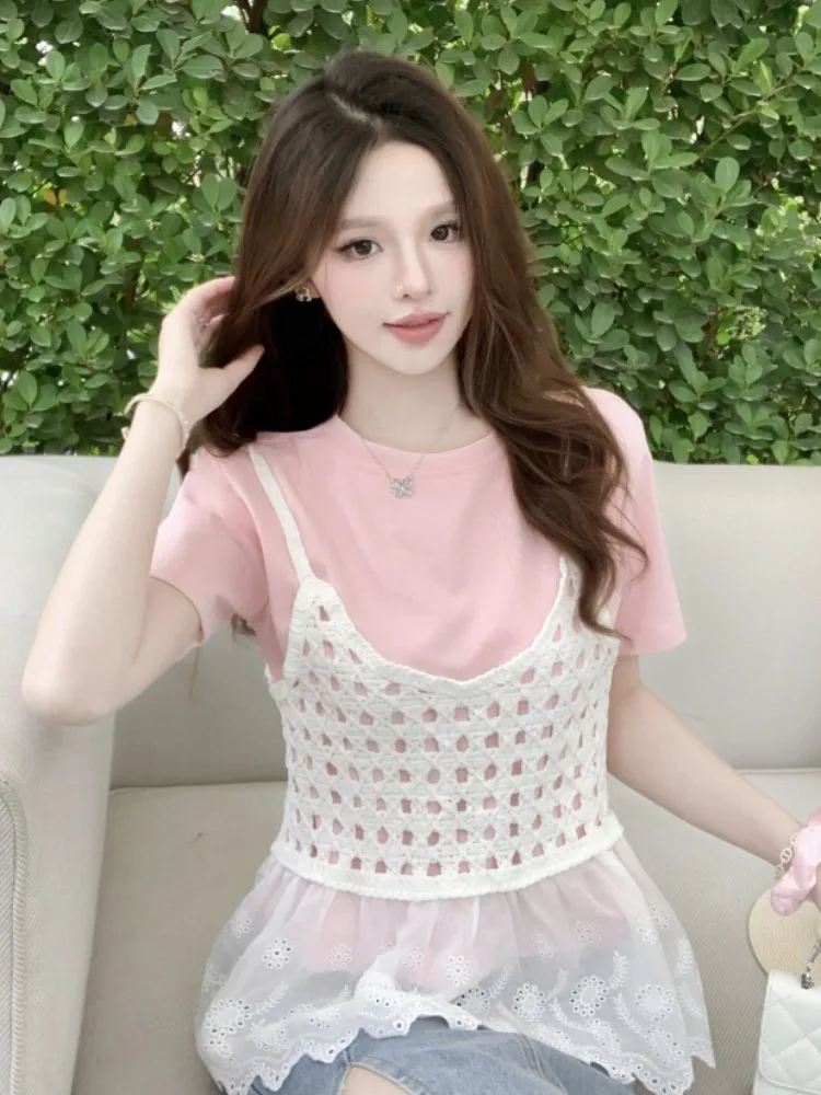 Summer Versatile Hollow out Strap Vest Short Sleeve Base Shirt Women's Short Top Two Piece Set Commute Style Slim Fit Korean ...
Summer Versatile Hollow out Strap Vest Short Sleeve Base Shirt Women's Short Top Two Piece Set Commute Style Slim Fit Korean ...