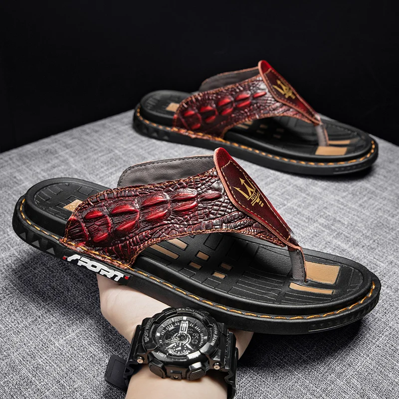 Men Luxury Crocodile Pattern Leather Thong Slippers Breathable Non Slip Soft Sole Summer Outdoor Beach Casual Flip Flops
Men Luxury Crocodile Pattern Leather Thong Slippers Breathable Non Slip Soft Sole Summer Outdoor Beach Casual Flip Flops