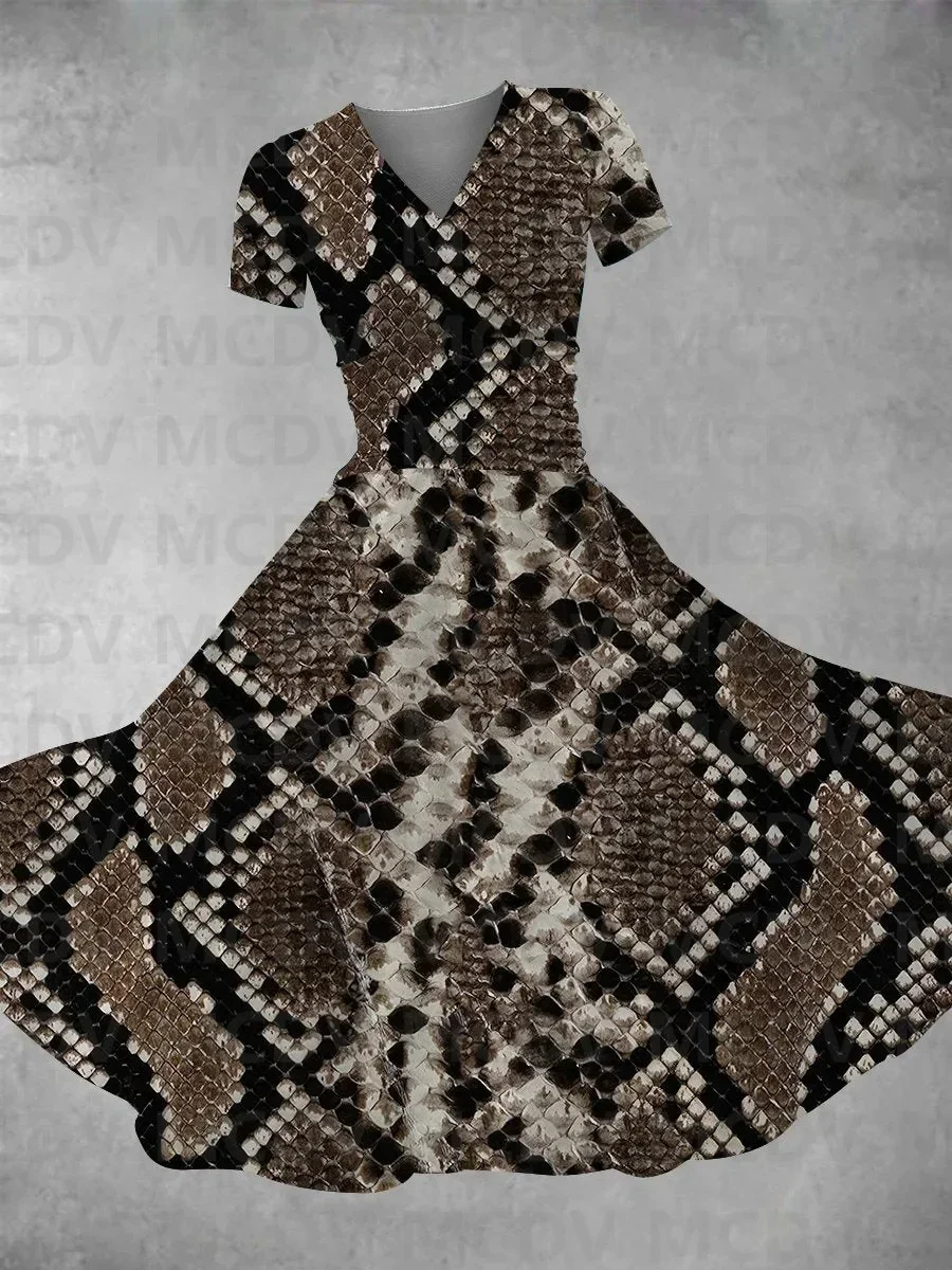 Women's Vintage Snake Print Maxi Dress 3D Printed Sexy V-neck Dress Female Dresses
Women's Vintage Snake Print Maxi Dress 3D Printed Sexy V-neck Dress Female Dresses