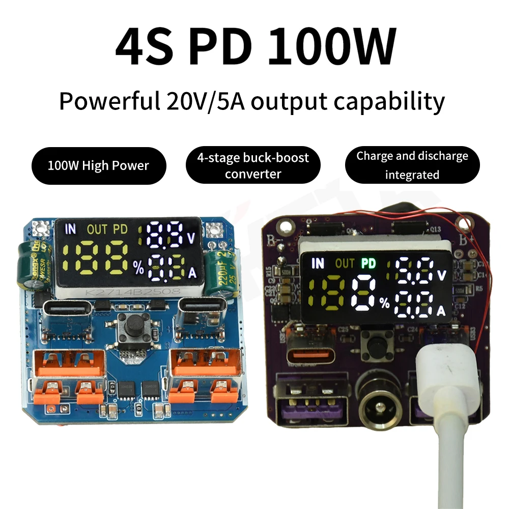 4S PD 100W Fast Charging Module 20V 5A High-Power Output Lithium Battery Bidirectional Fast Charging Circuit Board
4S PD 100W Fast Charging Module 20V 5A High-Power Output Lithium Battery Bidirectional Fast Charging Circuit Board